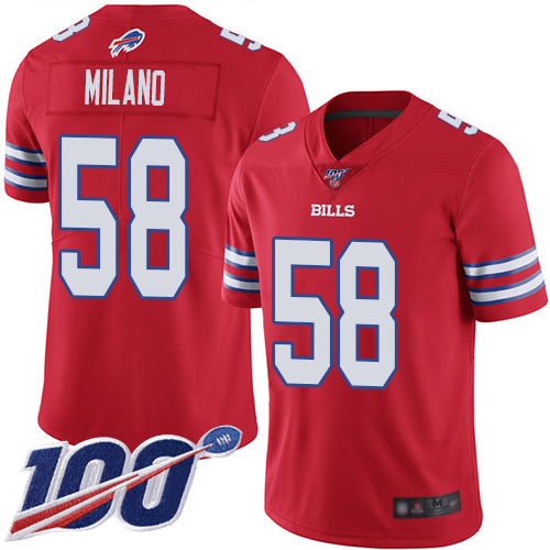 Men Buffalo Bills #58 Matt Milano Limited Red Rush Vapor Untouchable 100th Season NFL Jersey